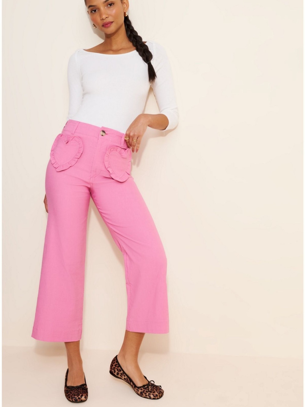 Anthropologie Maeve Colette Pink Heart Pocket Cropped Wide-Leg Pants